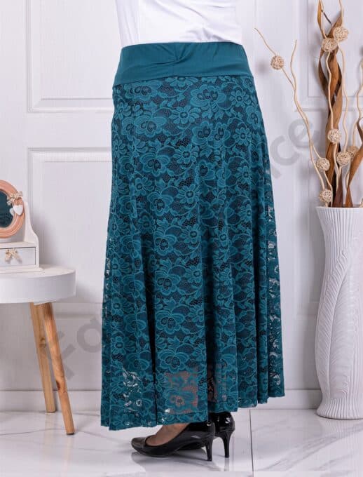 Plus size μακριά φούστα από δαντέλα-πετρόλ-κωδ 24243-3