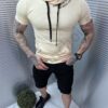 Ανδρικό T-shirt με κουκούλα-μπεζ-κωδ 979-1