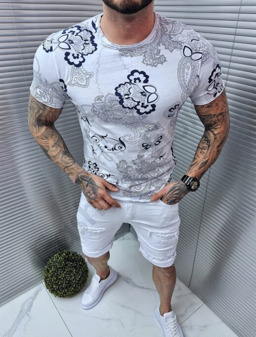 Ανδρικό T-shirt floral-λευκό-κωδ 561-5
