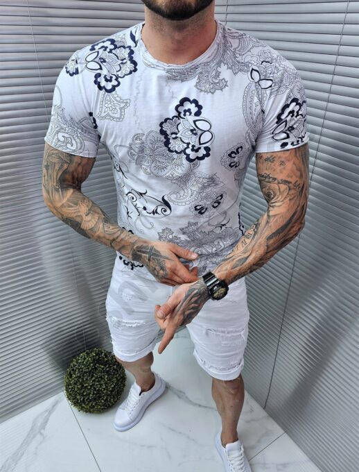 Ανδρικό T-shirt floral-λευκό-κωδ 561-5