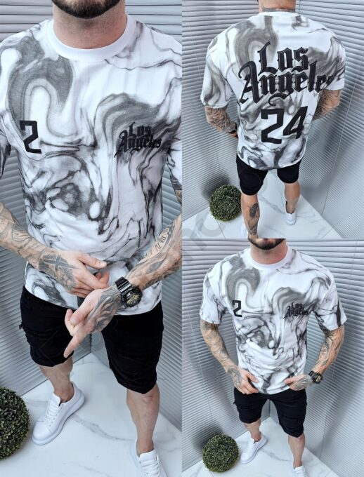 Ανδρικό Oversize T-shirt με τύπωμα Los Angeles-λευκό-κωδ 3067-1