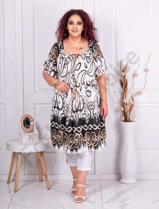 Plus size μακρύ τουνίκ με βολάν-μαύρο-κωδ 2478