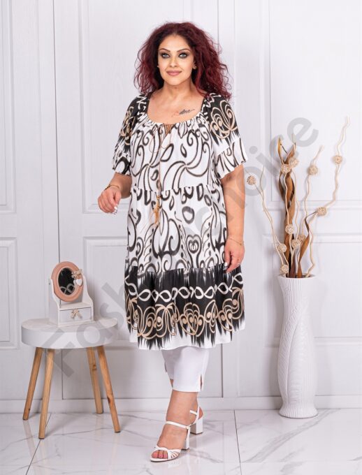 Plus size μακρύ τουνίκ με βολάν-μαύρο-κωδ 2478