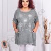Plus size βαμβακερή-λινή μπλούζα με στάμπα πικραλίδα-χακί-κωδ 7390-3