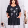 Plus size βαμβακερή-λινή μπλούζα με στάμπα πικραλίδα-μαύρο-κωδ 7390