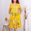 Plus size φλοράλ φόρεμα με V λαιμόκοψη-κίτρινο-κωδ 4859