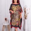 Plus size σατέν καφτάνι με τύπωμα μαντάλα-μαύρο-κωδ 391