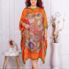 Plus size σατέν καφτάνι με τύπωμα μαντάλα-πορτοκαλί-κωδ 391-2