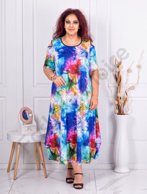 Plus size φόρεμα με άνοιγμα στους ώμους-Floral χρωματιστό-κωδ 24824-6
