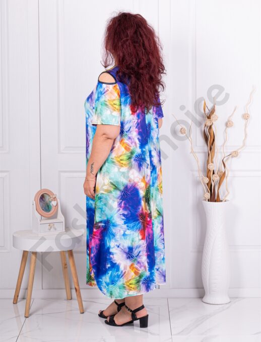 Plus size φόρεμα με άνοιγμα στους ώμους-Floral χρωματιστό-κωδ 24824-6