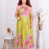 Plus size πλισέ φόρεμα Floral-λάιμ-κωδ 2527-2