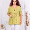 Plus size λινή μπλούζα με απλικέ λουλούδια-λαχανί-κωδ 9630-2