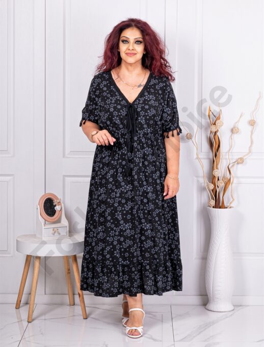 Plus size φόρεμα με σχέδιο μικρά λουλούδια-μαύρο-κωδ 21364