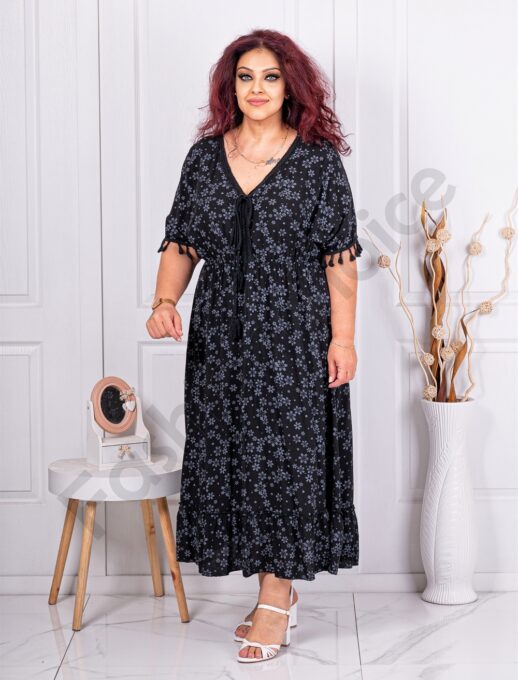 Plus size φόρεμα με σχέδιο μικρά λουλούδια-μαύρο-κωδ 21364