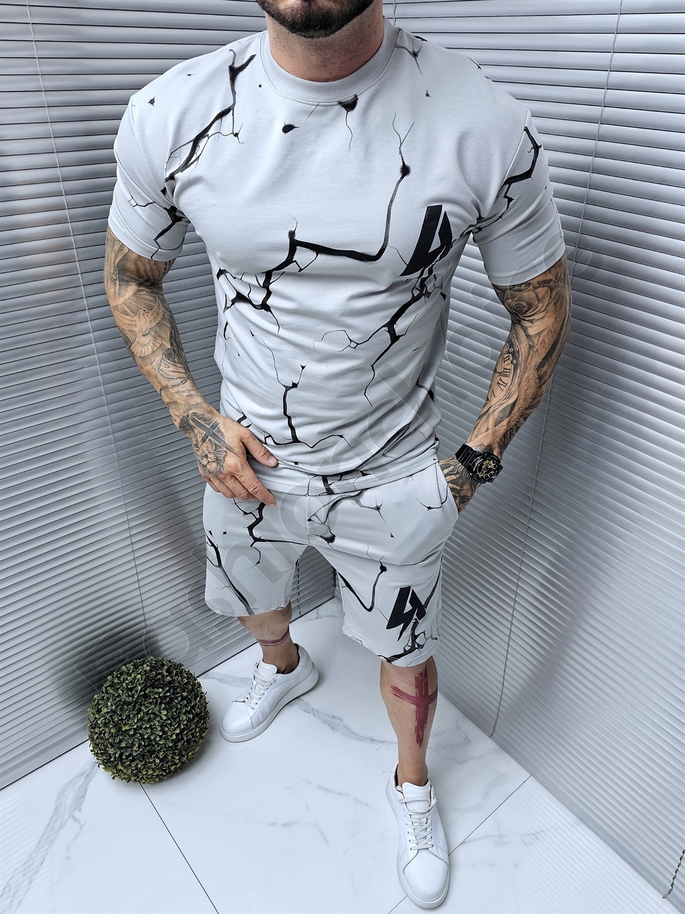 Ανδρικό Oversize σετ T-Shirt και βερμούδα Chaos-γκρι-κωδ 5087-2