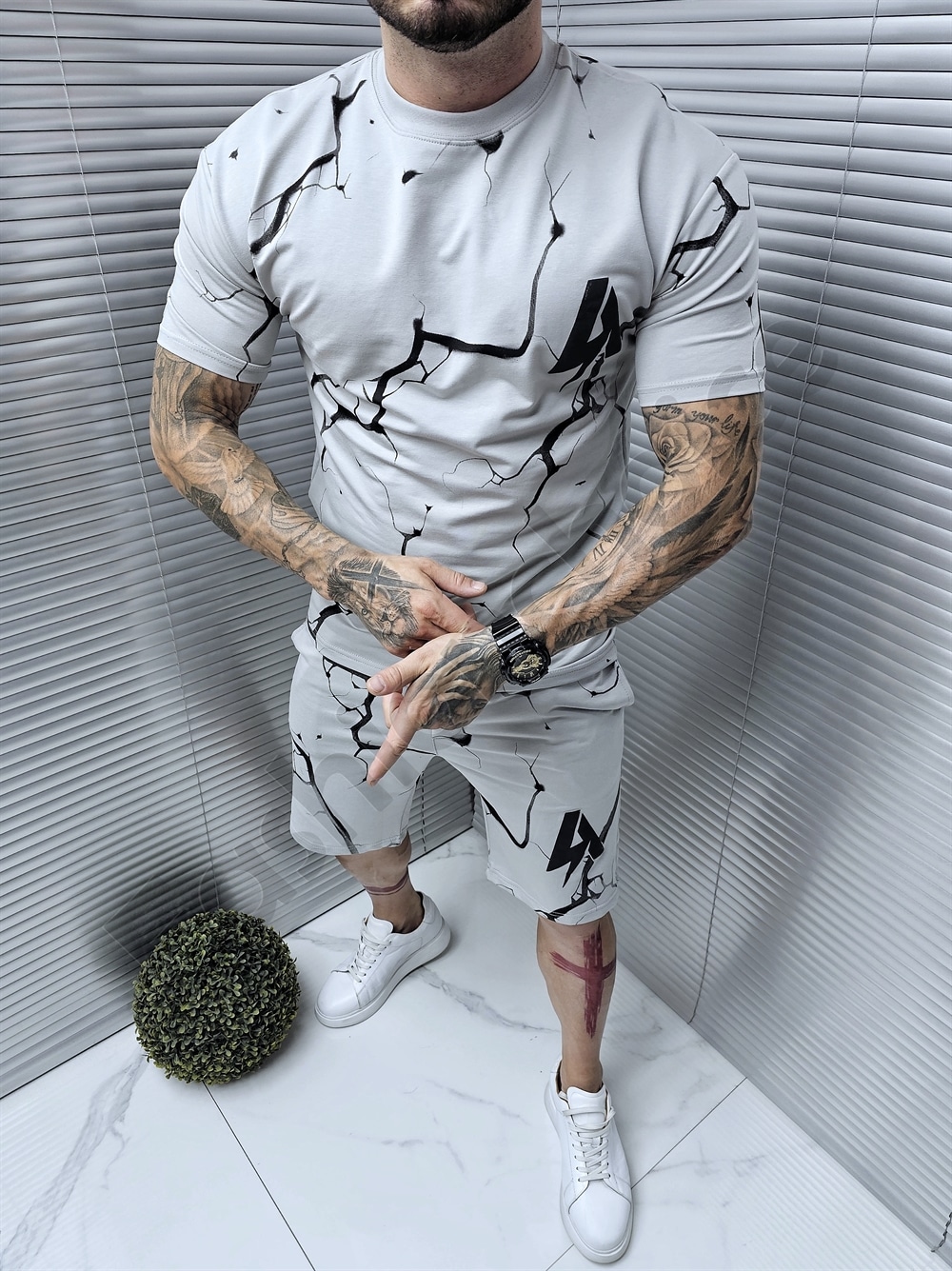 Ανδρικό Oversize σετ T-Shirt και βερμούδα Chaos-γκρι-κωδ 5087-2
