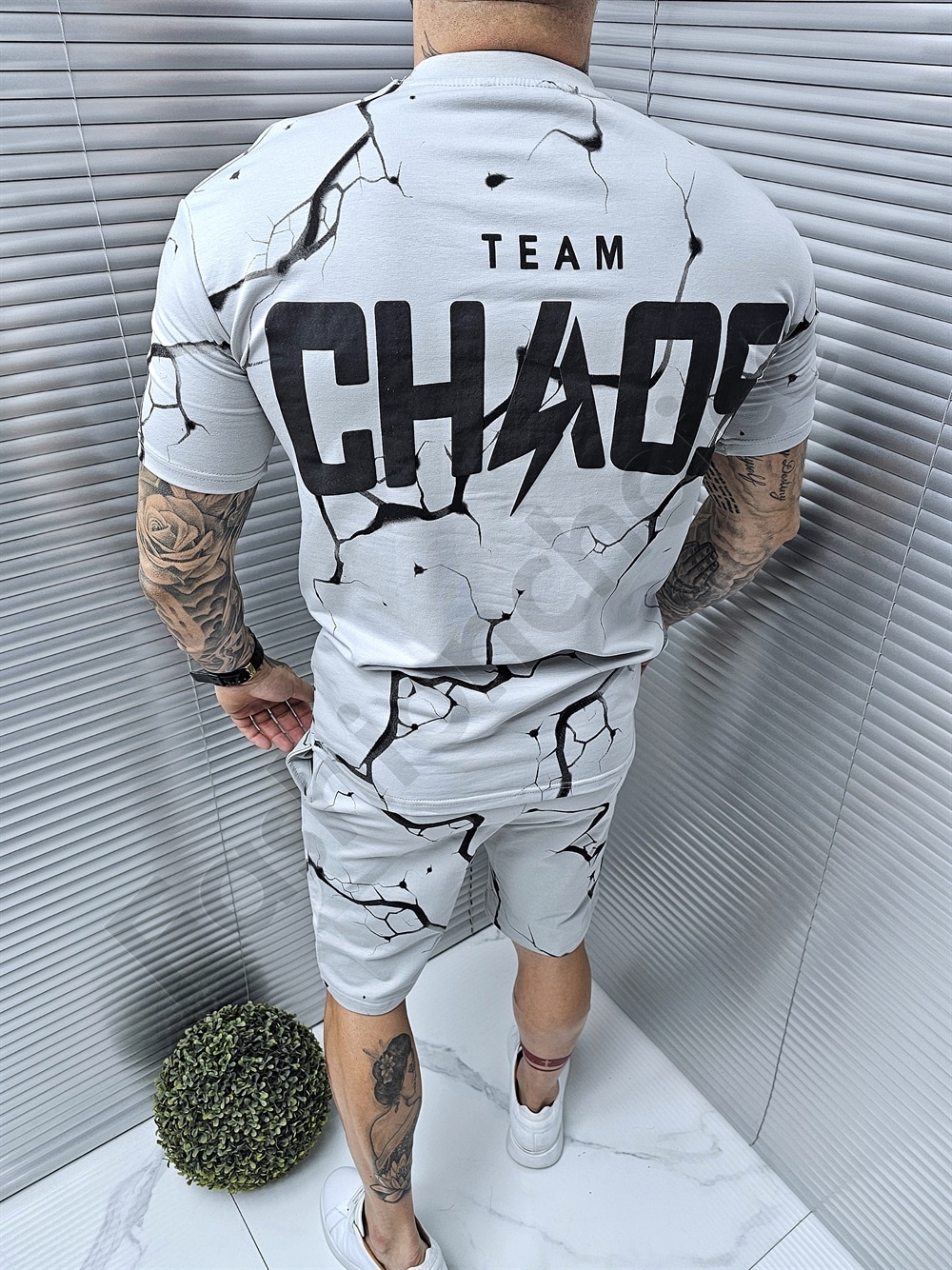 Ανδρικό Oversize σετ T-Shirt και βερμούδα Chaos-γκρι-κωδ 5087-2