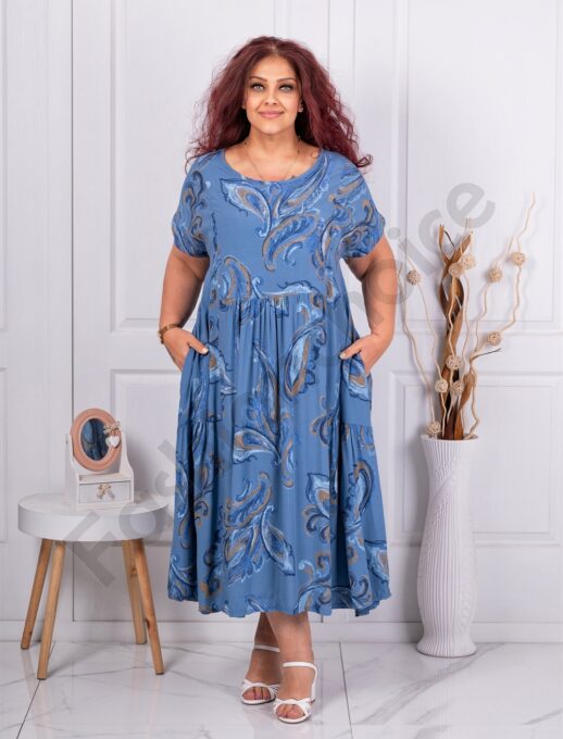 Plus size φλοράλ φόρεμα με τσέπες-μπλε-κωδ 241203-3