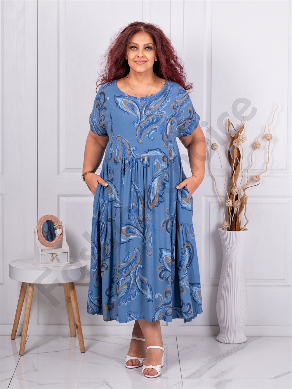 Plus size φλοράλ φόρεμα με τσέπες-μπλε-κωδ 241203-3