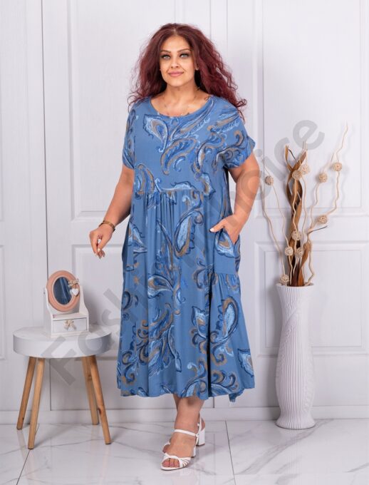 Plus size φλοράλ φόρεμα με τσέπες-μπλε-κωδ 241203-3