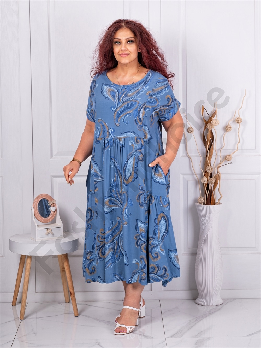 Plus size φλοράλ φόρεμα με τσέπες-μπλε-κωδ 241203-3