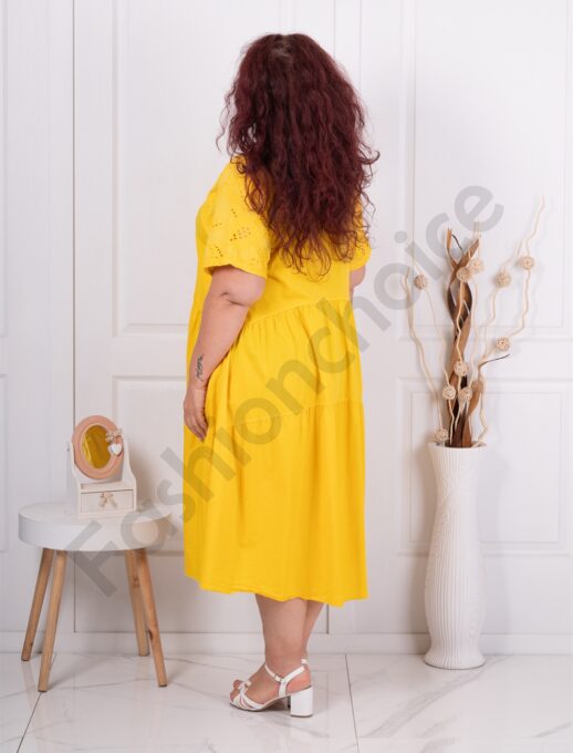 Plus size φόρεμα με τρυπητό κέντημα-κίτρινο-κωδ 241207-4