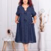 Λινό φόρεμα plus size με κουμπιά-ιντιγκό-κωδ 11766-2