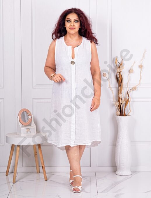 Plus size λινό αμάνικο φόρεμα-λευκό-κωδ 11355