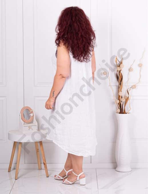 Plus size λινό αμάνικο φόρεμα-λευκό-κωδ 11355