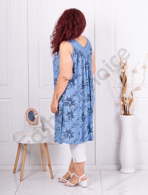 Plus size μακρύ τοπ με δαντέλα στο ντεκολτέ-μπλε-κωδ 241210