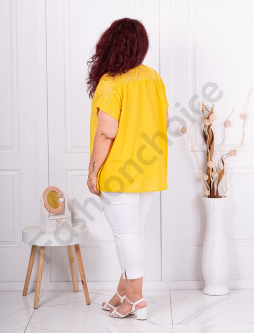Plus size μπλούζα με τρυπητό κέντημα και δαντέλα-μουσταρδί-κωδ 241139-6