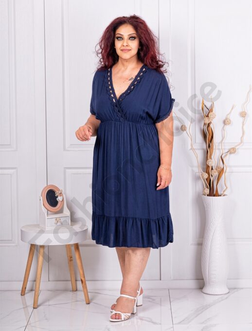 Plus size κρουαζέ φόρεμα με βολάν-μπλε-κωδ 3275-3