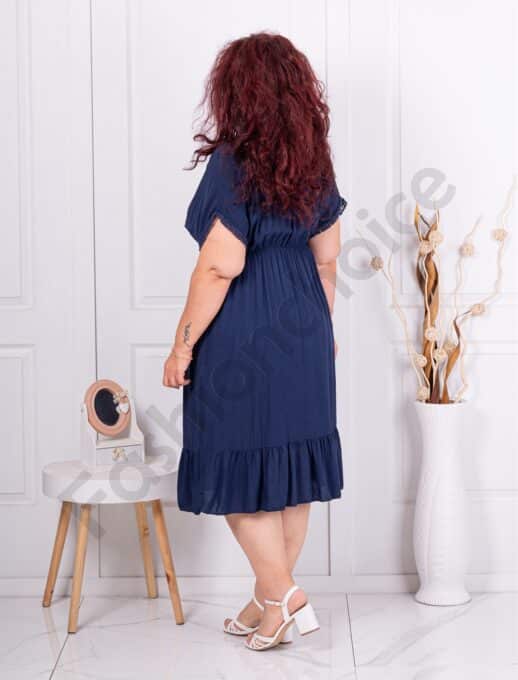 Plus size κρουαζέ φόρεμα με βολάν-μπλε-κωδ 3275-3