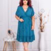 Plus size κρουαζέ φόρεμα με βολάν-πετρόλ-κωδ 3275-1