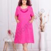 Λινό φόρεμα plus size με ξύλινο κολιέ-ροζ-κωδ 9759-3