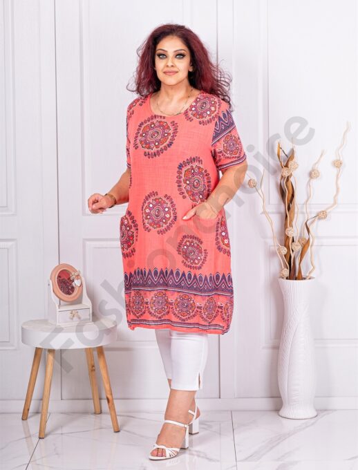 Plus size μακριά τουνίκ με μοτίβα-κοραλί-κωδ 12232-1