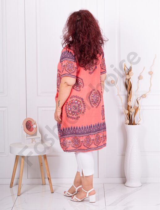 Plus size μακριά τουνίκ με μοτίβα-κοραλί-κωδ 12232-1