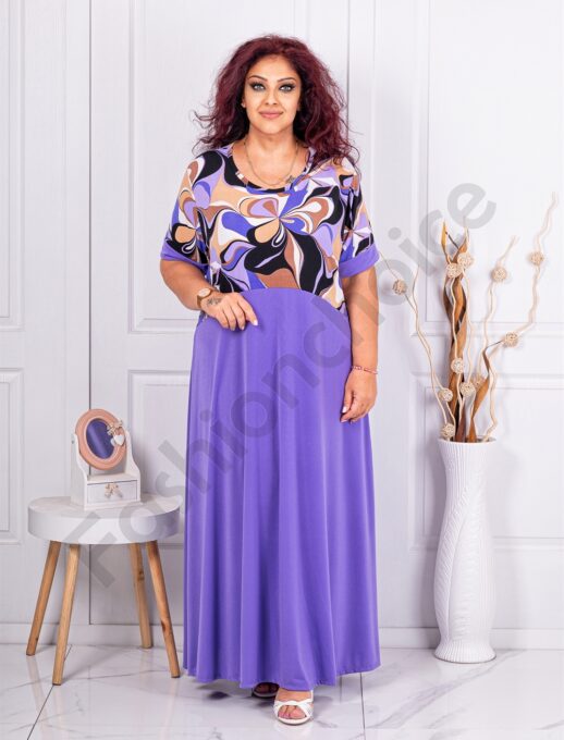 Μάξι plus size φόρεμα με φλοράλ σχέδιο-λιλά-κωδ 6401-10