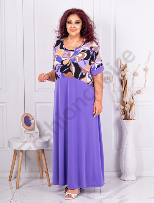 Μάξι plus size φόρεμα με φλοράλ σχέδιο-λιλά-κωδ 6401-10