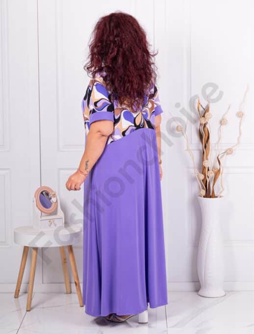 Μάξι plus size φόρεμα με φλοράλ σχέδιο-λιλά-κωδ 6401-10