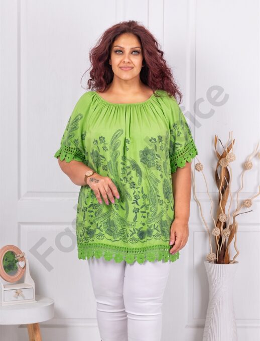 Plus size μπλούζα με φλοράλ μοτίβα και δαντέλα-λάιμ-κωδ 3610-3