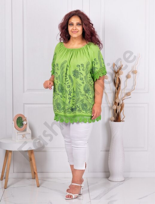 Plus size μπλούζα με φλοράλ μοτίβα και δαντέλα-λάιμ-κωδ 3610-3