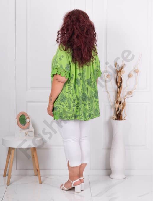 Plus size μπλούζα με φλοράλ μοτίβα και δαντέλα-λάιμ-κωδ 3610-3
