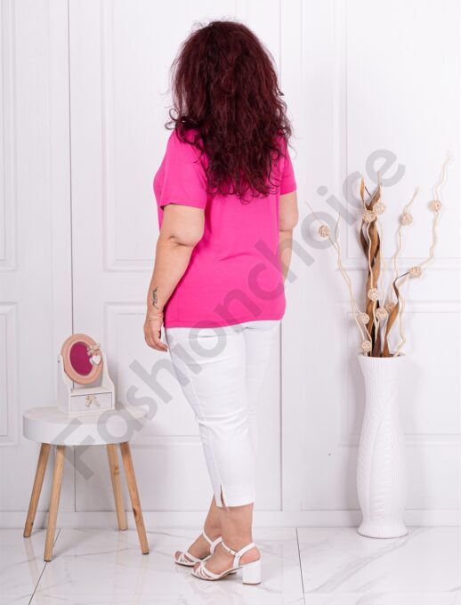 Plus size κοντομάνικη μπλούζα με τύπωμα μαργαρίτα-φούξια-κωδ 24178-6