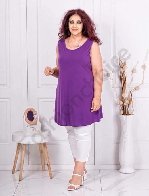 Plus size μακριά αμάνικη μπλούζα-μωβ-κωδ 2143-4