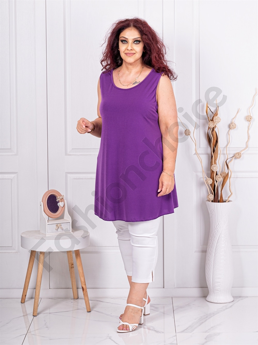 Plus size μακριά αμάνικη μπλούζα-μωβ-κωδ 2143-4