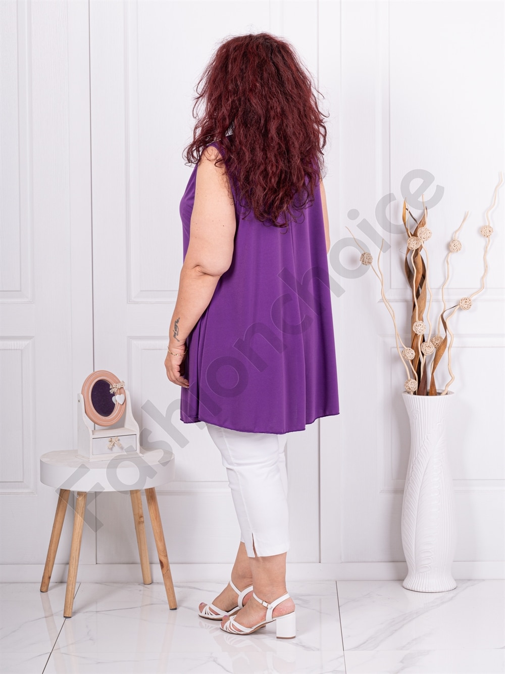 Plus size μακριά αμάνικη μπλούζα-μωβ-κωδ 2143-4