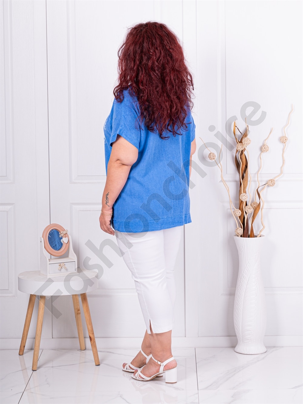 Plus size βαμβακερή μπλούζα με τύπωμα πεταλούδες-μπλε-κωδ 1062-2