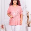 Plus size βαμβακερή μπλούζα με τύπωμα πεταλούδες-κοραλί-κωδ 1062-1