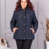 Plus size μπουφάν με κουκούλα-μπλε σκούρο-κωδ 5606-3